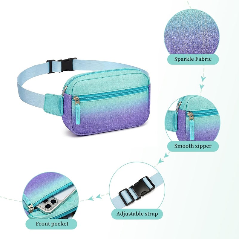 cotmcor Store Valentines Day Gifts for Kids: Fanny Pack Birthday Gift for 5 6 7 8 9 10 11 12 Year Old Teen Girls, Preppy Cute Trendy Stuff Colorblock Crossbody Bag Adjustable Belt Bags for Travel Outdoor - Image 3